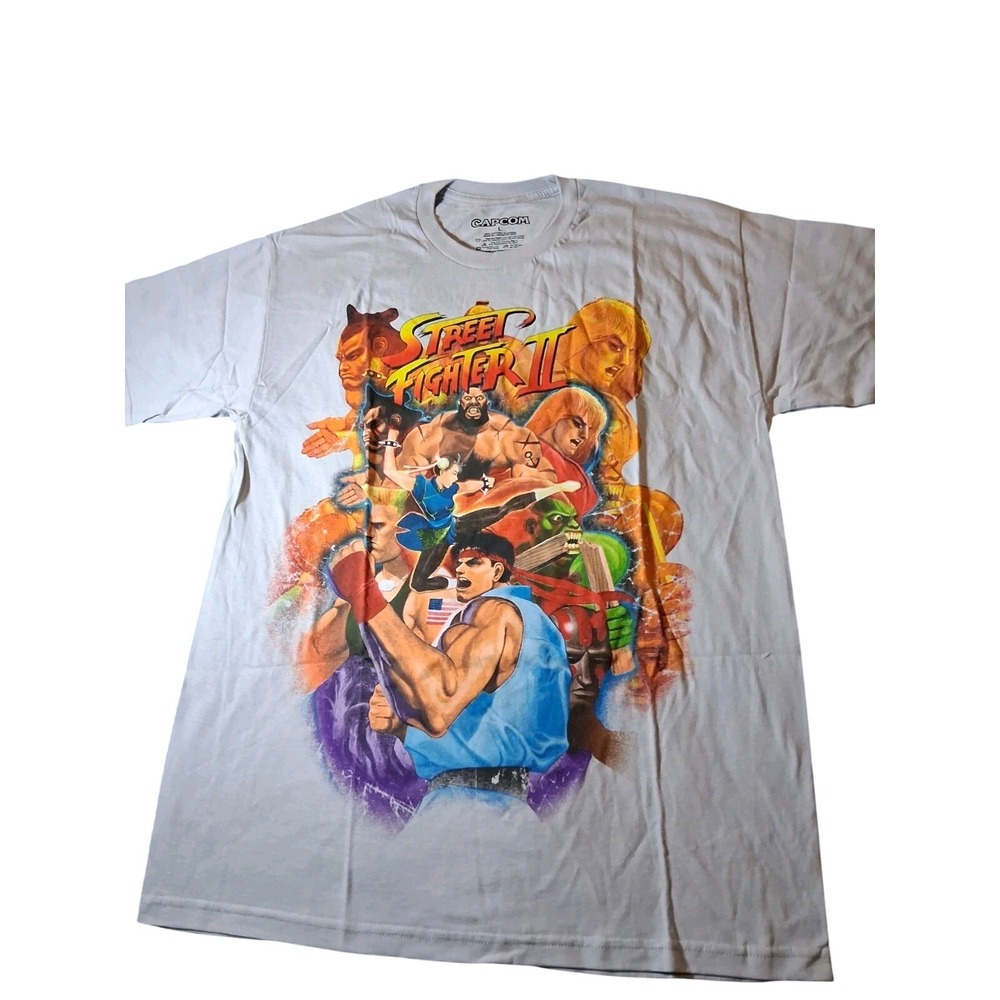 Street Fighter II Logo Capcom Gamer Licensed Adult T-Shirt L White
